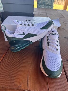 Nike Air Max 270 White and Green Athletic Sneakers